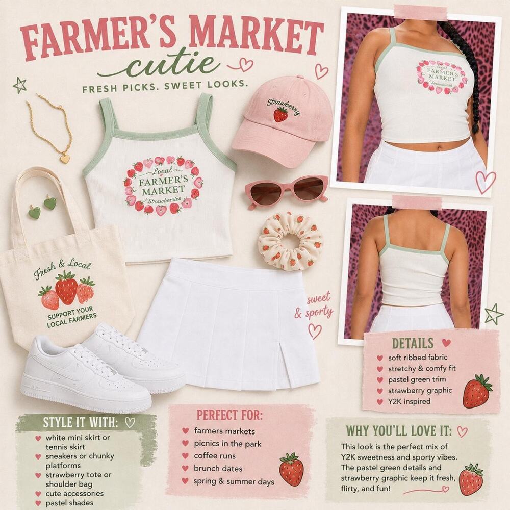 Cottagecore Strawberry Farmers Market Cami 3XL